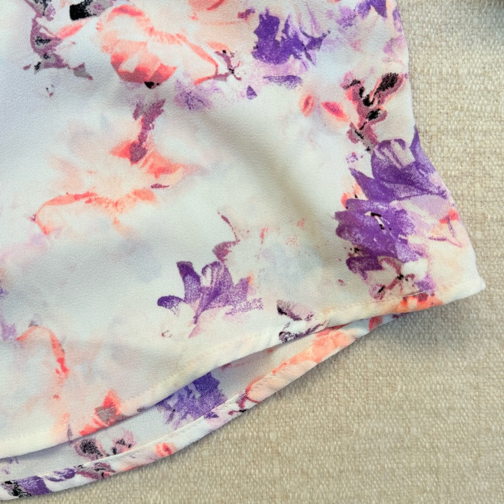 Apt 9 Floral Rose Button Up Blouse Purple White Pink Long Sleeve M - Picture 3 of 8